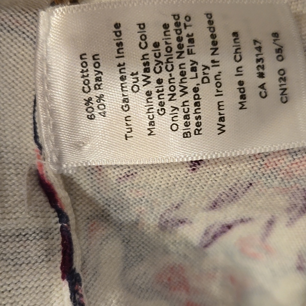 Talbot's Multi-Colored Button Front Tea Party Tassel Print Cotton/Rayon Cardigan - Picture 9 of 11